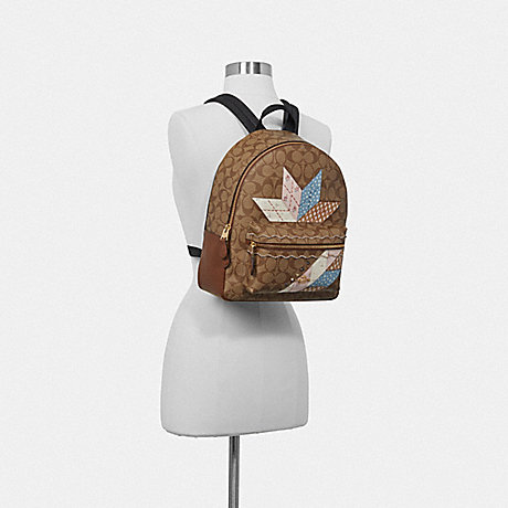 COACH F67369 MEDIUM CHARLIE BACKPACK IN SIGNATURE CANVAS WITH STAR PATCHWORK KHAKI MULTI/LIGHT GOLD