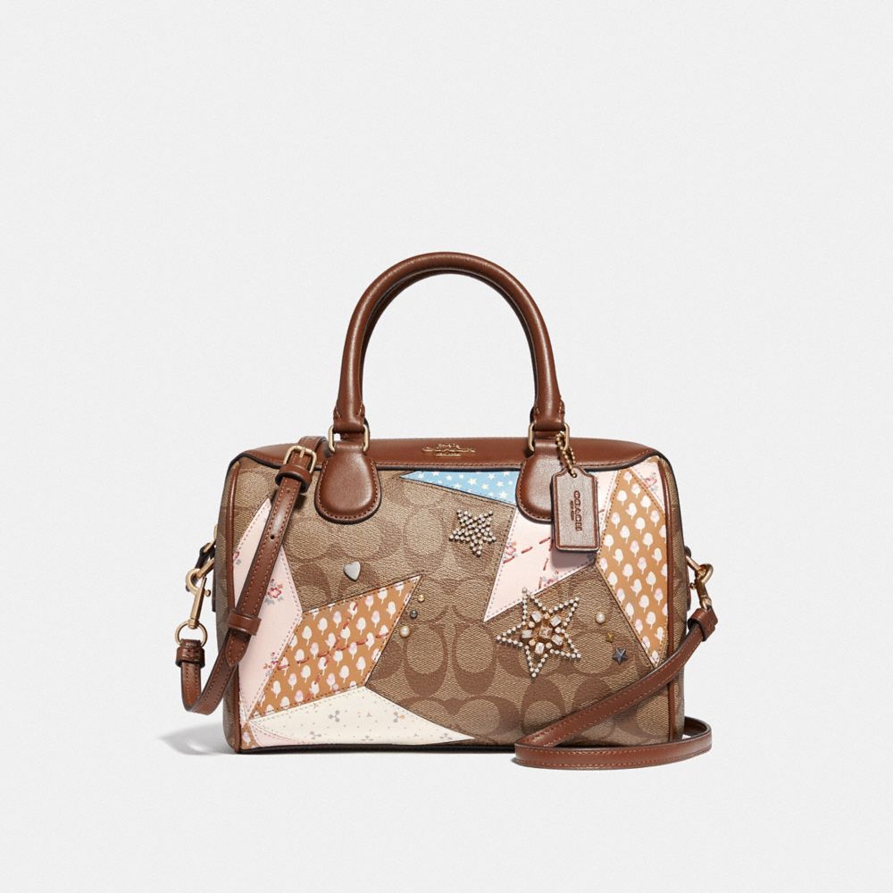 MINI BENNETT SATCHEL IN SIGNATURE CANVAS WITH STAR PATCHWORK - KHAKI MULTI/LIGHT GOLD - COACH F67370