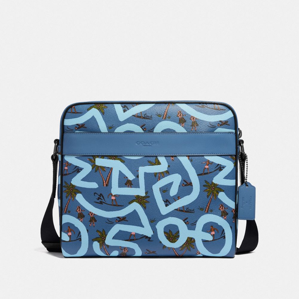 COACH F67371 Keith Haring Charles Camera Bag With Hula Dance Print SKY BLUE MULTI/BLACK ANTIQUE NICKEL