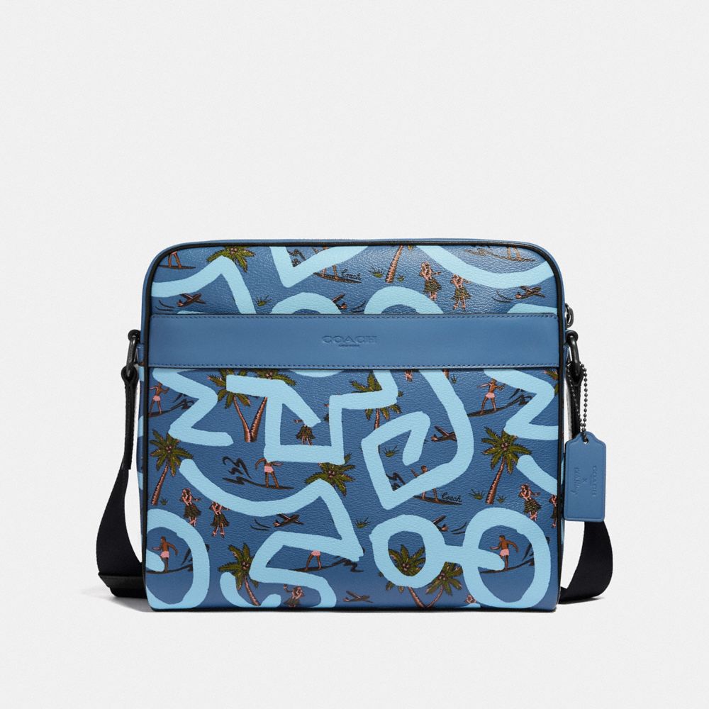 COACH F67371 KEITH HARING CHARLES CAMERA BAG WITH HULA DANCE PRINT SKY BLUE MULTI/BLACK ANTIQUE NICKEL