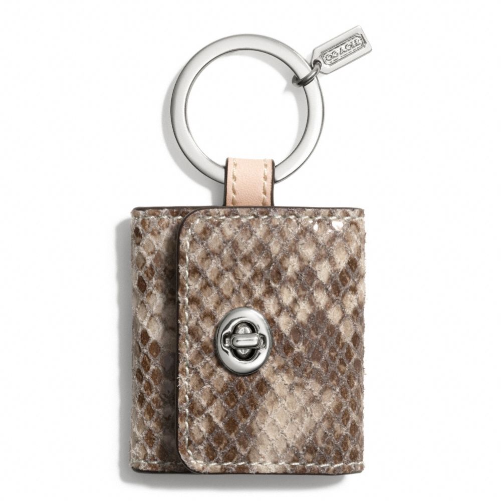 FAUX PYTHON TURNLOCK PICTURE FRAME KEY RING - SILVER/NATURAL - COACH F67395