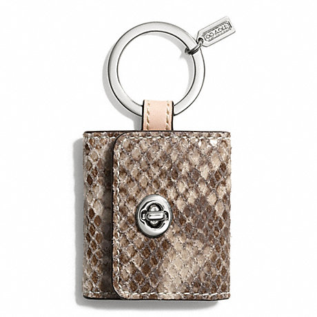COACH F67395 FAUX PYTHON TURNLOCK PICTURE FRAME KEY RING SILVER/NATURAL