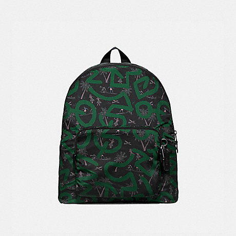 COACH KEITH HARING PACKABLE BACKPACK WITH HULA DANCE PRINT - BLACK MULTI/BLACK ANTIQUE NICKEL - F67409