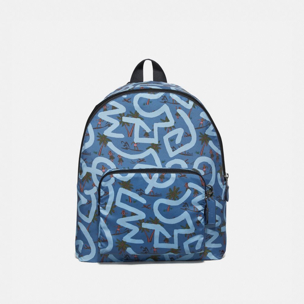 KEITH HARING PACKABLE BACKPACK WITH HULA DANCE PRINT - F67409 - SKY BLUE MULTI/BLACK ANTIQUE NICKEL