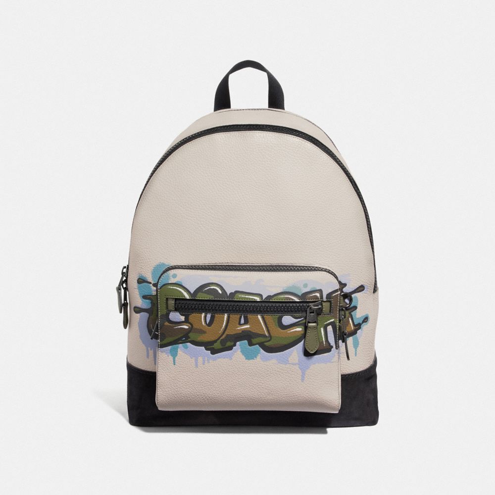 COACH F67410 West Backpack With Coach Graffiti GREY BIRCH MULTI/BLACK ANTIQUE NICKEL