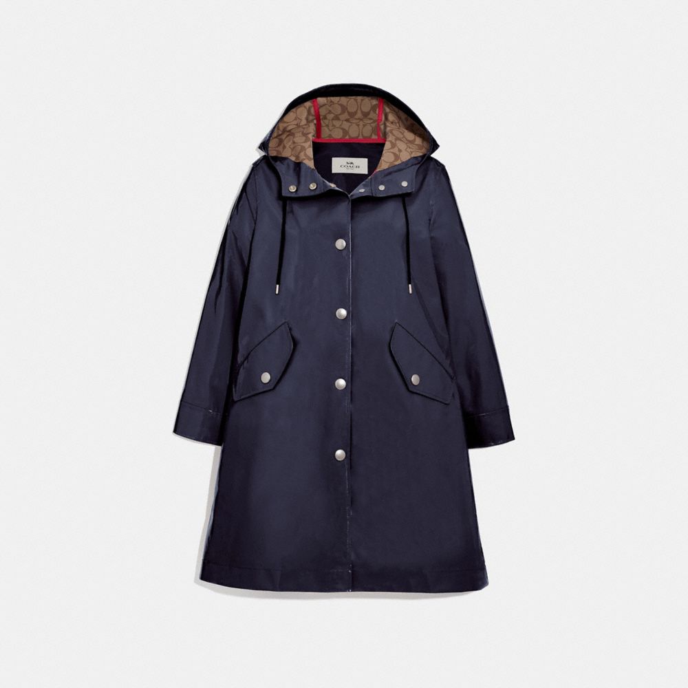 COACH RAINCOAT WITH SIGNATURE LINING - NAVY - F67459