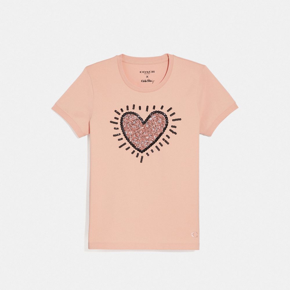 KEITH HARING SEQUIN HEART T-SHIRT - ROSECLOUD - COACH F67465