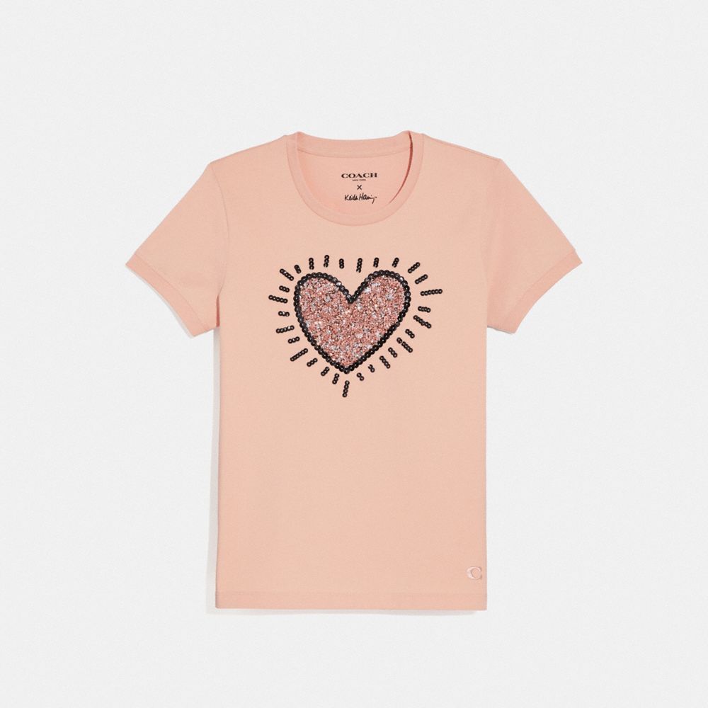 COACH KEITH HARING SEQUIN HEART T-SHIRT - ROSECLOUD - F67465