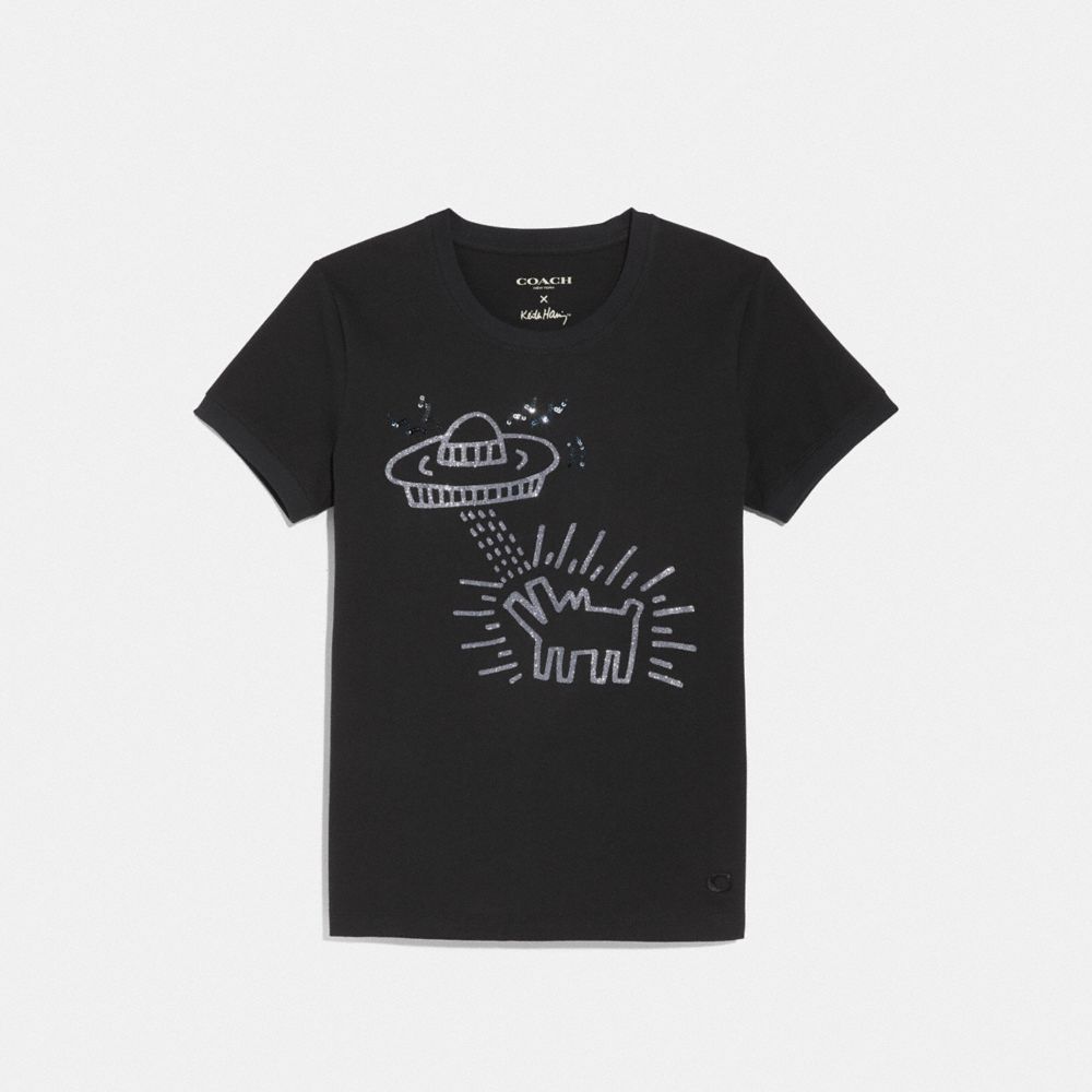 KEITH HARING EMBROIDERED UFO T-SHIRT - BLACK - COACH F67467