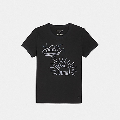 COACH KEITH HARING EMBROIDERED UFO T-SHIRT - BLACK - F67467