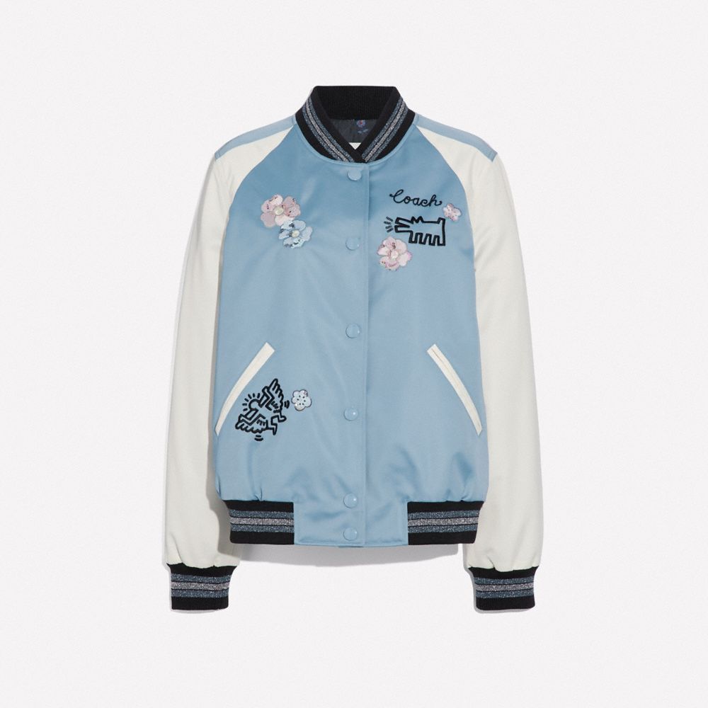 KEITH HARING EMBROIDERED SOUVENIR JACKET - DUSTY BLUE - COACH F67470