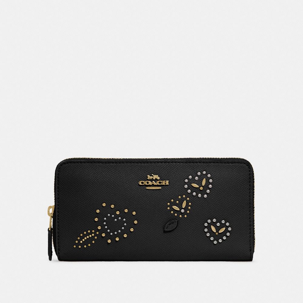 COACH F67495 ACCORDION ZIP WALLET WITH HEART BANDANA RIVETS BLACK/MULTI/IMITATION-GOLD