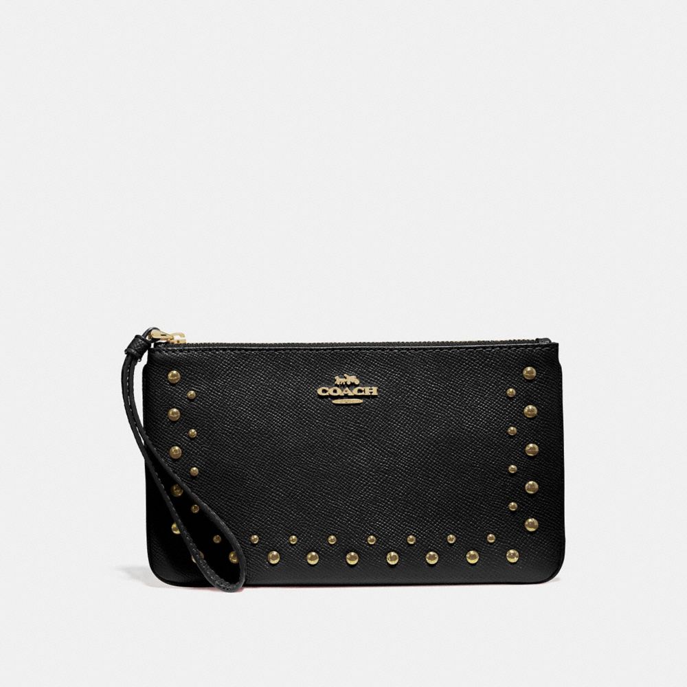 LARGE WRISTLET WITH STUDS - F67501 - BLACK/IMITATION GOLD