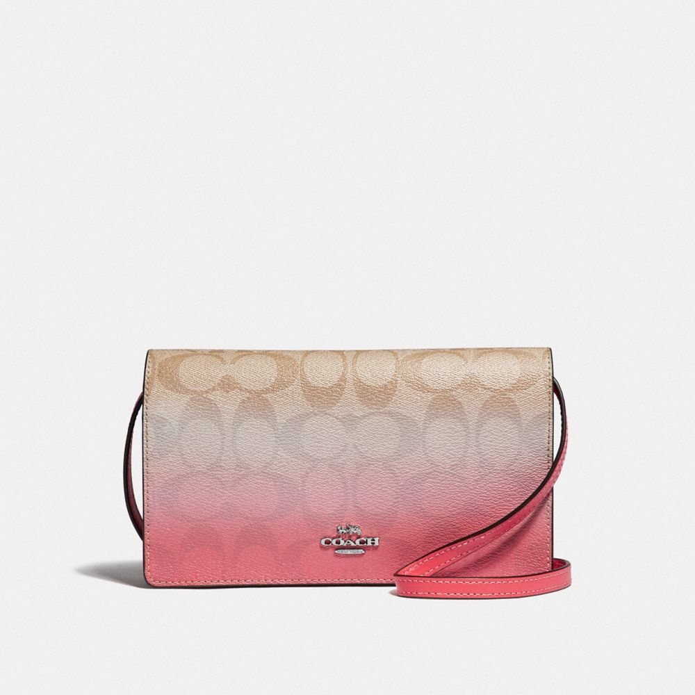 COACH F67505 Hayden Foldover Crossbody Clutch In Ombre Signature Canvas LIGHT KHAKI/PINK MULTI/SILVER