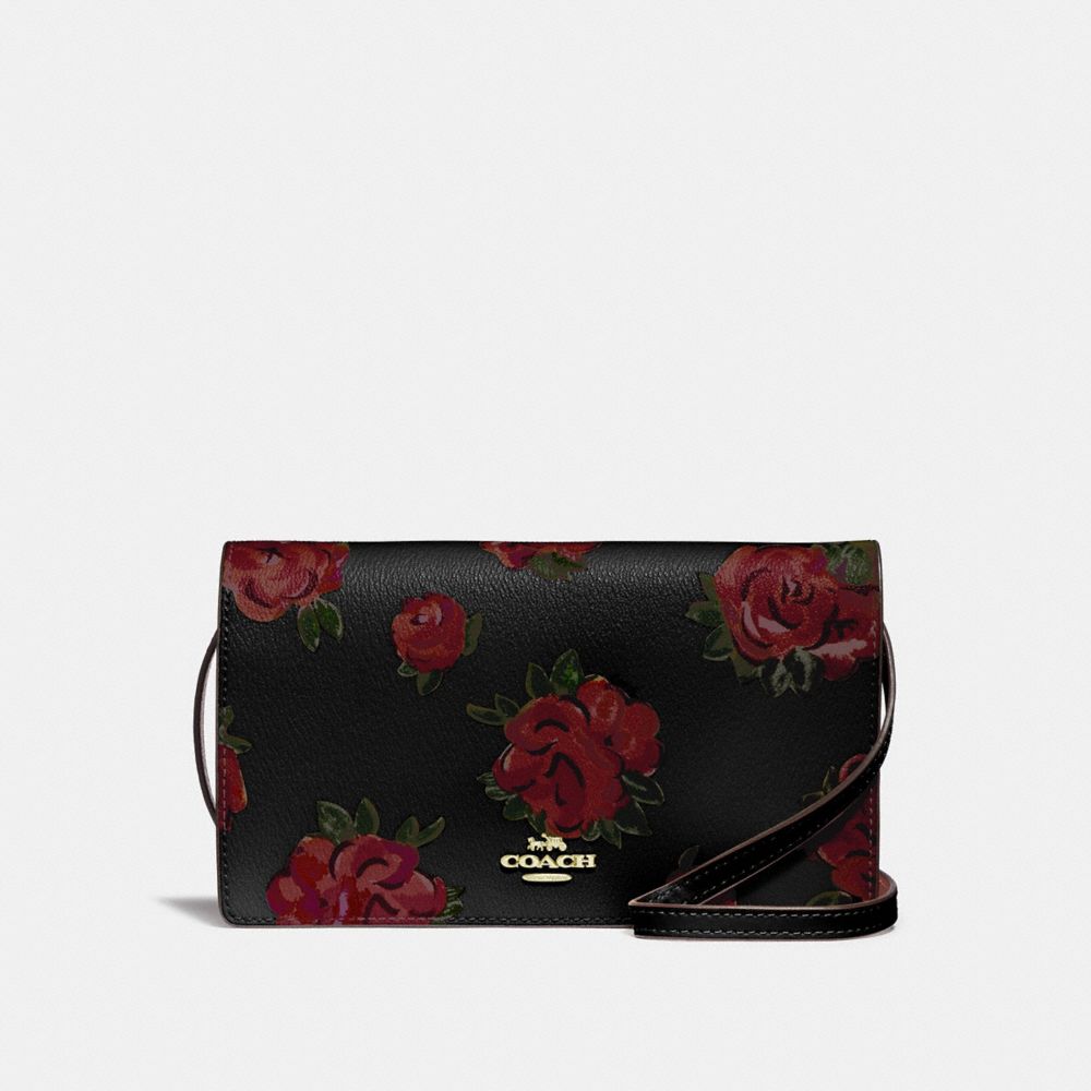 COACH F67506 HAYDEN FOLDOVER CROSSBODY CLUTCH WITH JUMBO FLORAL PRINT BLACK MULTI/BLACK/IMITATION GOLD