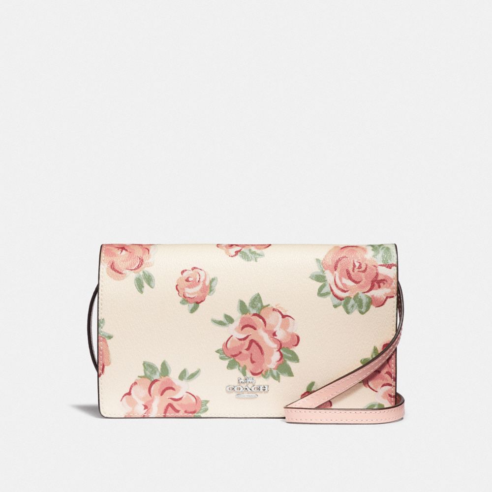 COACH F67506 Hayden Foldover Crossbody Clutch With Jumbo Floral Print CHALK MULTI/PETAL/SILVER