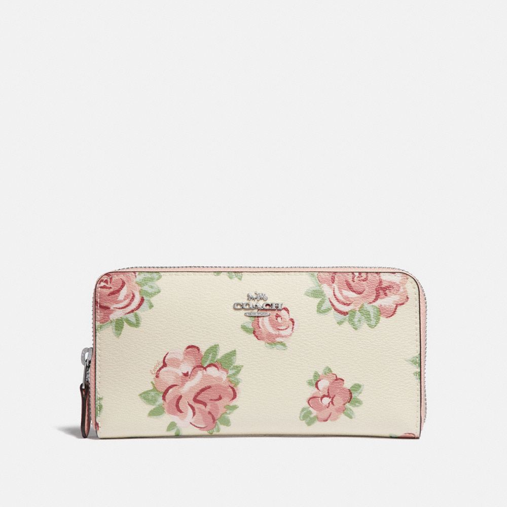 COACH F67509 ACCORDION ZIP WALLET WITH JUMBO FLORAL PRINT CHALK MULTI/PETAL/SILVER