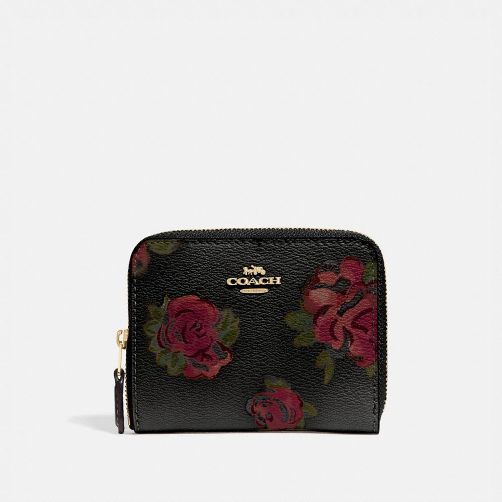 COACH F67511 - SMALL ZIP AROUND WALLET WITH JUMBO FLORAL PRINT BLACK MULTI/BLACK/IMITATION GOLD