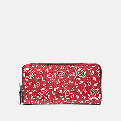 COACH ACCORDION ZIP WALLET WITH LACE HEART PRINT - RED MULTI/SILVER - F67515