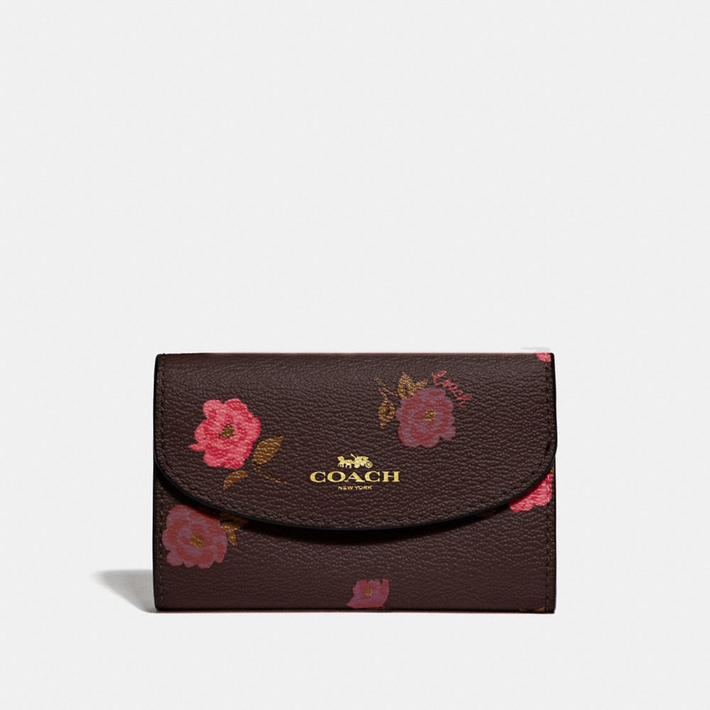 COACH F67524 KEY CASE WITH TOSSED PEONY PRINT OXBLOOD 1 MULTI/GOLD