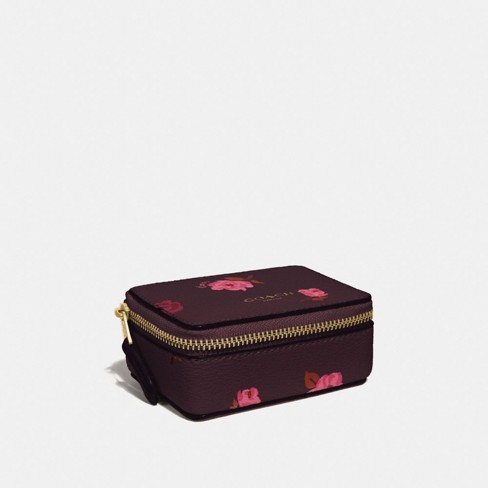 TRIPLE PILL BOX WITH TOSSED PEONY PRINT - F67526 - OXBLOOD 1 MULTI/IMITATION GOLD