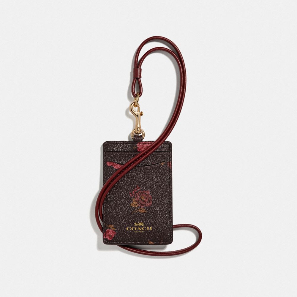 COACH F67527 ID LANYARD WITH TOSSED PEONY PRINT OXBLOOD 1 MULTI/IMITATION GOLD