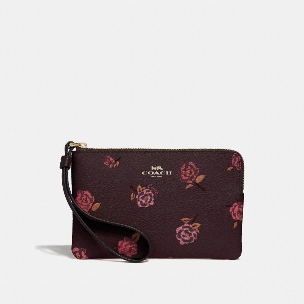 COACH F67528 Corner Zip Wristlet With Tossed Peony Print OXBLOOD 1 MULTI/IMITATION GOLD