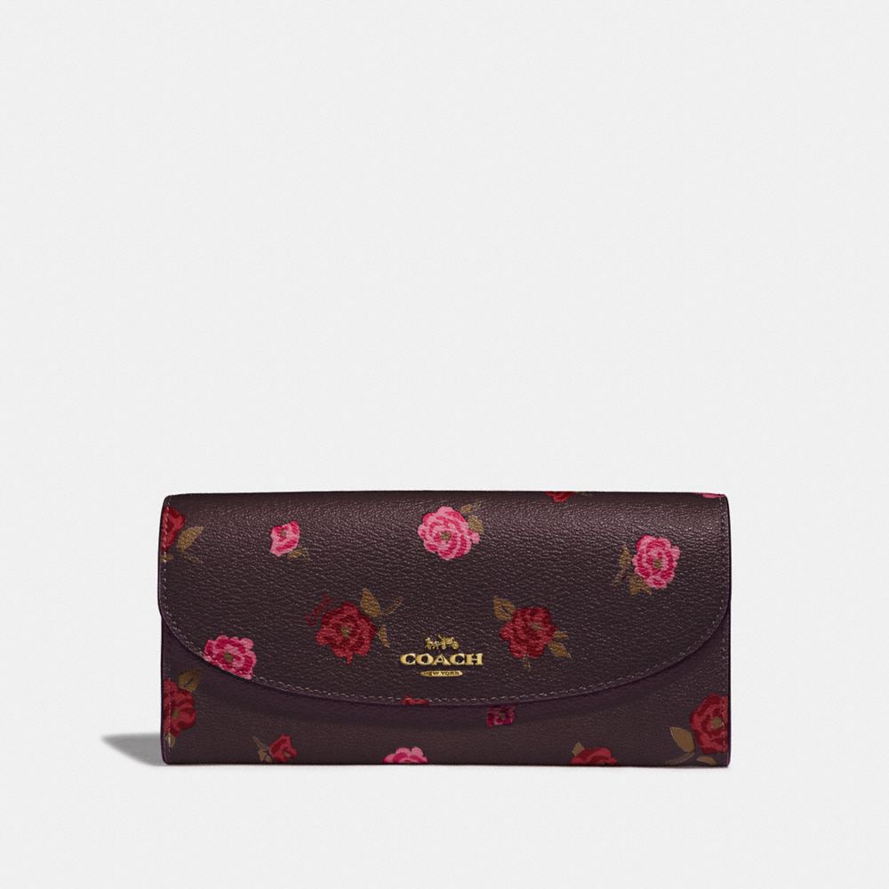 COACH F67529 SLIM ENVELOPE WALLET WITH TOSSED PEONY PRINT OXBLOOD 1 MULTI/IMITATION GOLD