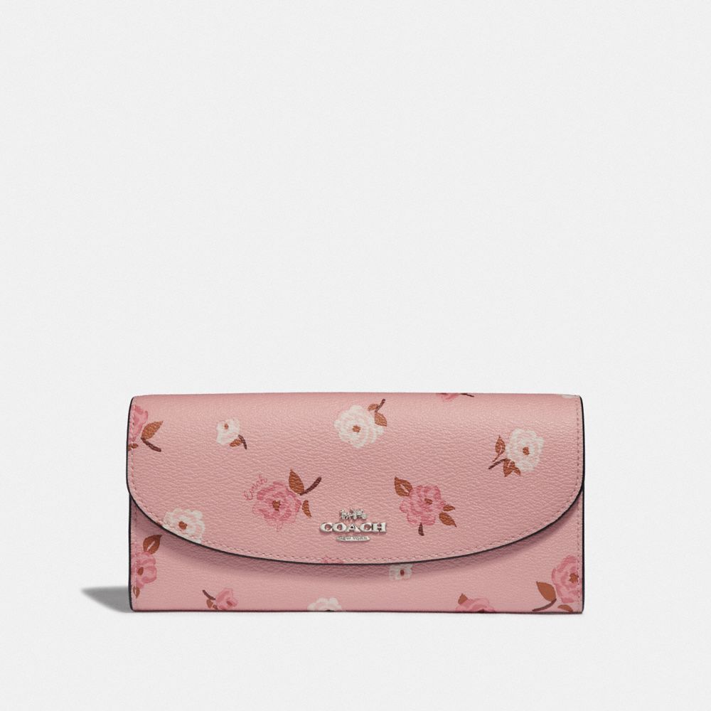 SLIM ENVELOPE WALLET WITH TOSSED PEONY PRINT - PETAL MULTI/SILVER - COACH F67529