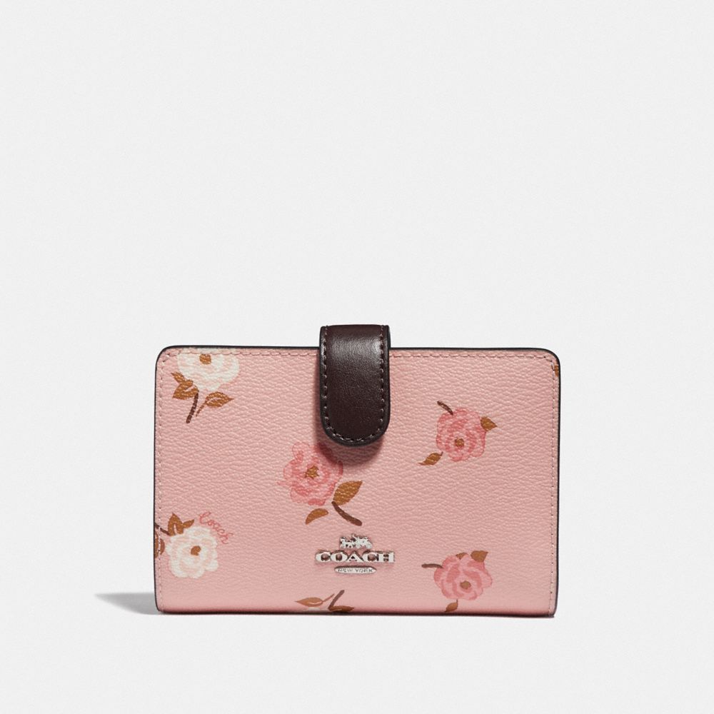 COACH F67530 MEDIUM CORNER ZIP WALLET WITH TOSSED PEONY PRINT PETAL-MULTI/SILVER