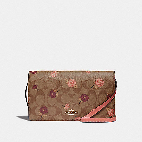 COACH F67533 HAYDEN FOLDOVER CROSSBODY CLUTCH IN SIGNATURE CANVAS WITH TOSSED PEONY PRINT KHAKI/PINK MULTI/IMITATION GOLD
