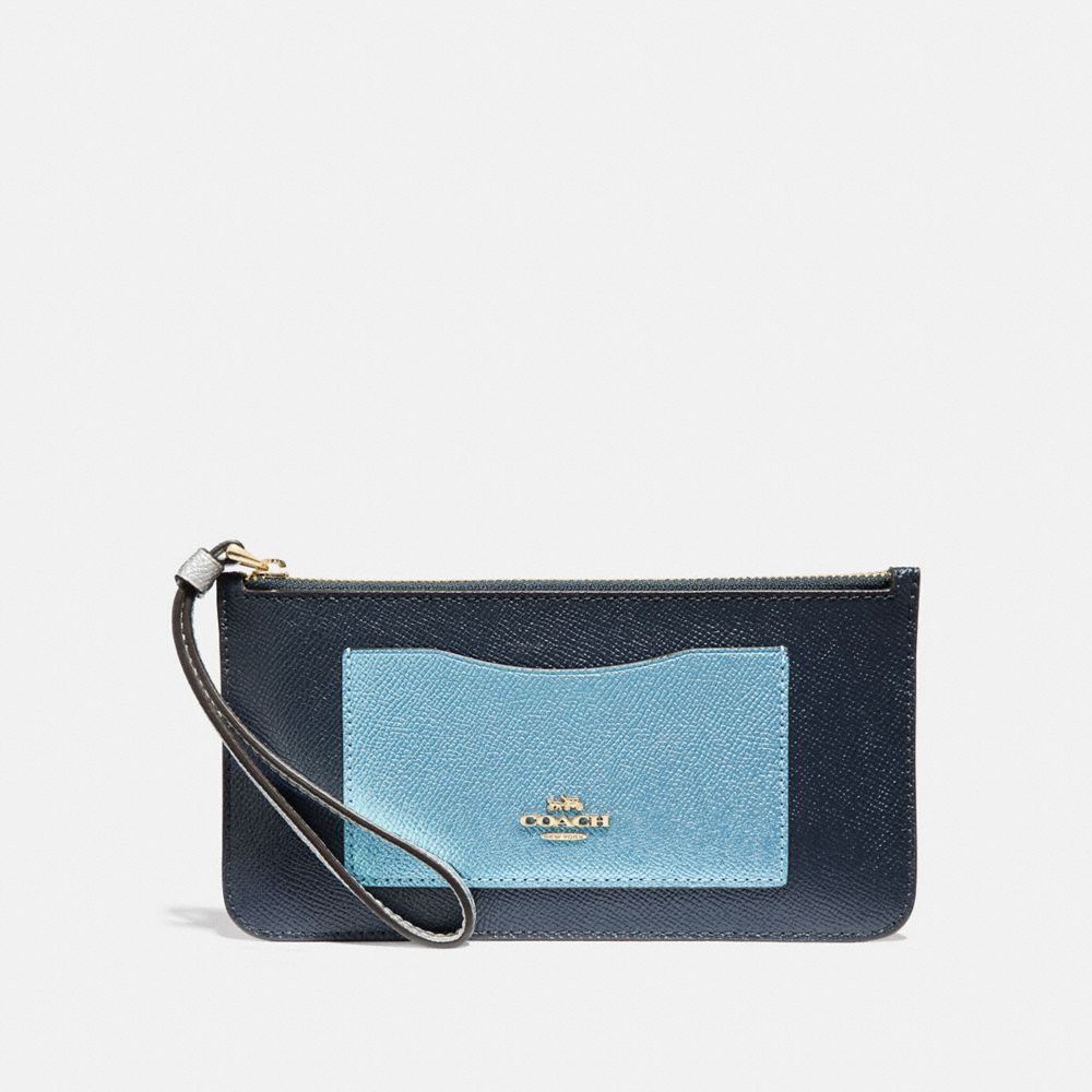 COACH ZIP TOP WALLET IN COLORBLOCK - MIDNIGHT MULTI/IMITATION GOLD - F67541