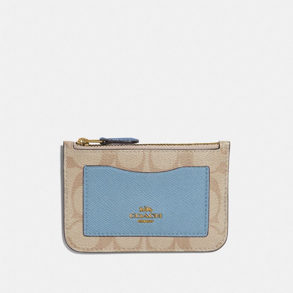 COACH F67545 - ZIP TOP CARD CASE IN COLORBLOCK SIGNATURE CANVAS LIGHT KHAKI/MULTI/IMITATION GOLD