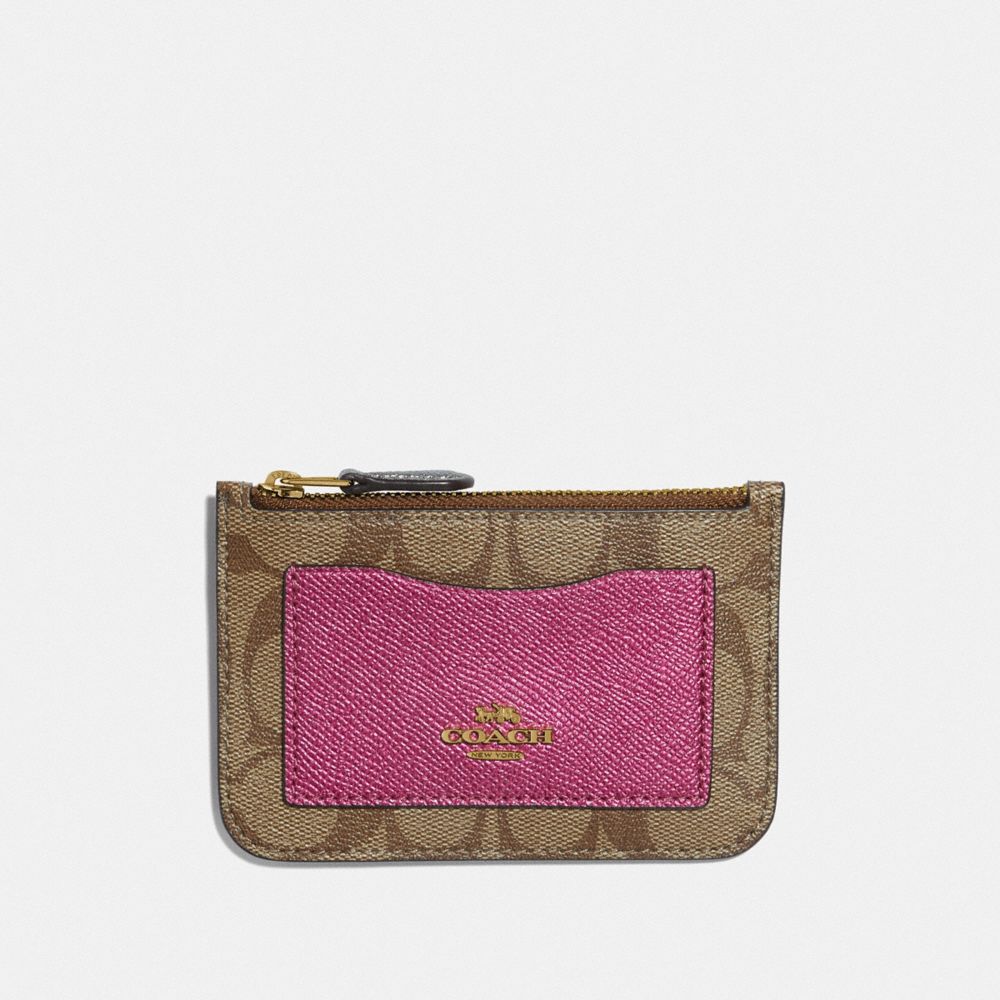 COACH F67545 Zip Top Card Case In Colorblock Signature Canvas KHAKI MULTI /IMITATION GOLD