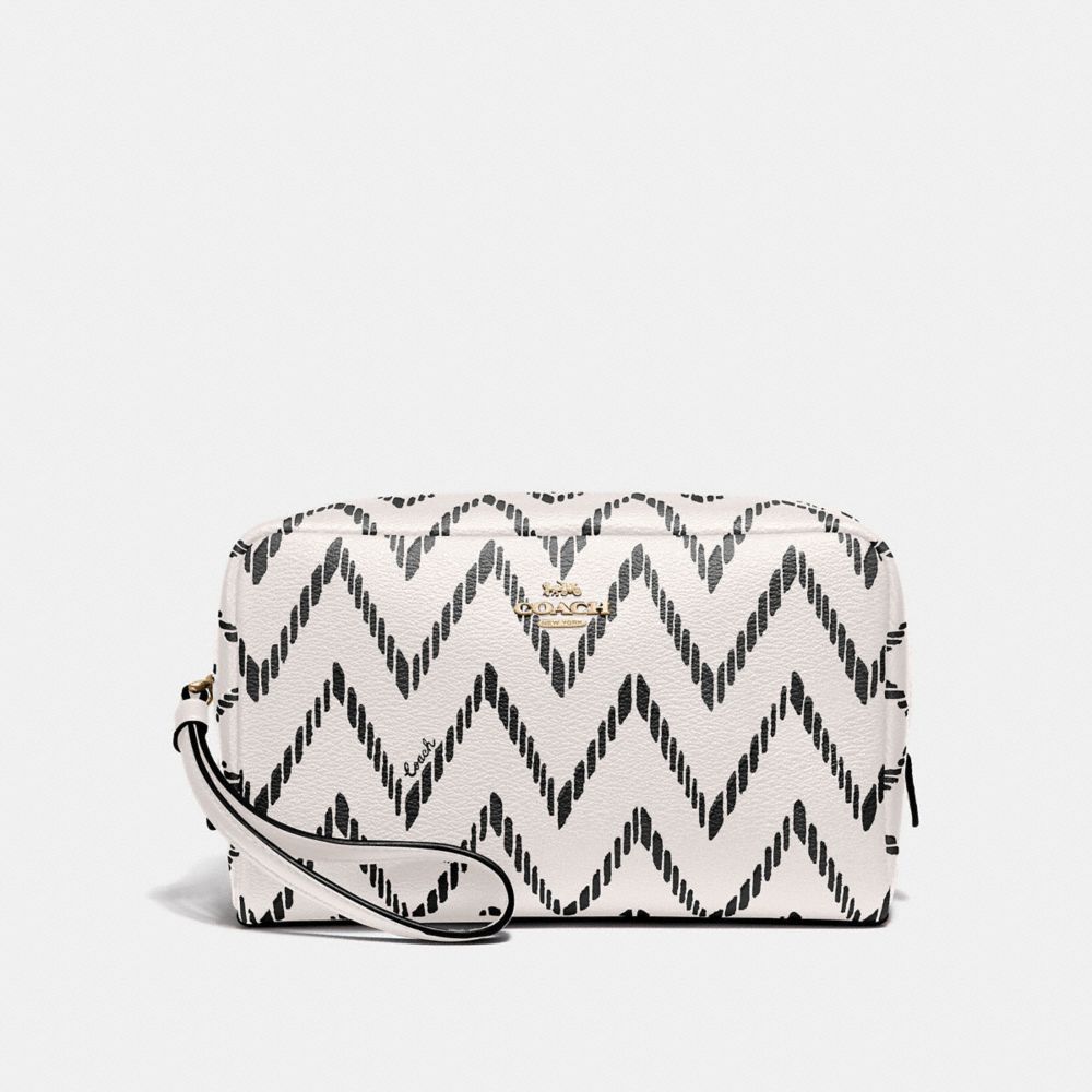 COACH BOXY COSMETIC CASE 20 WITH GEO CHEVRON PRINT - BLACK/CHALK/IMITATION GOLD - F67554