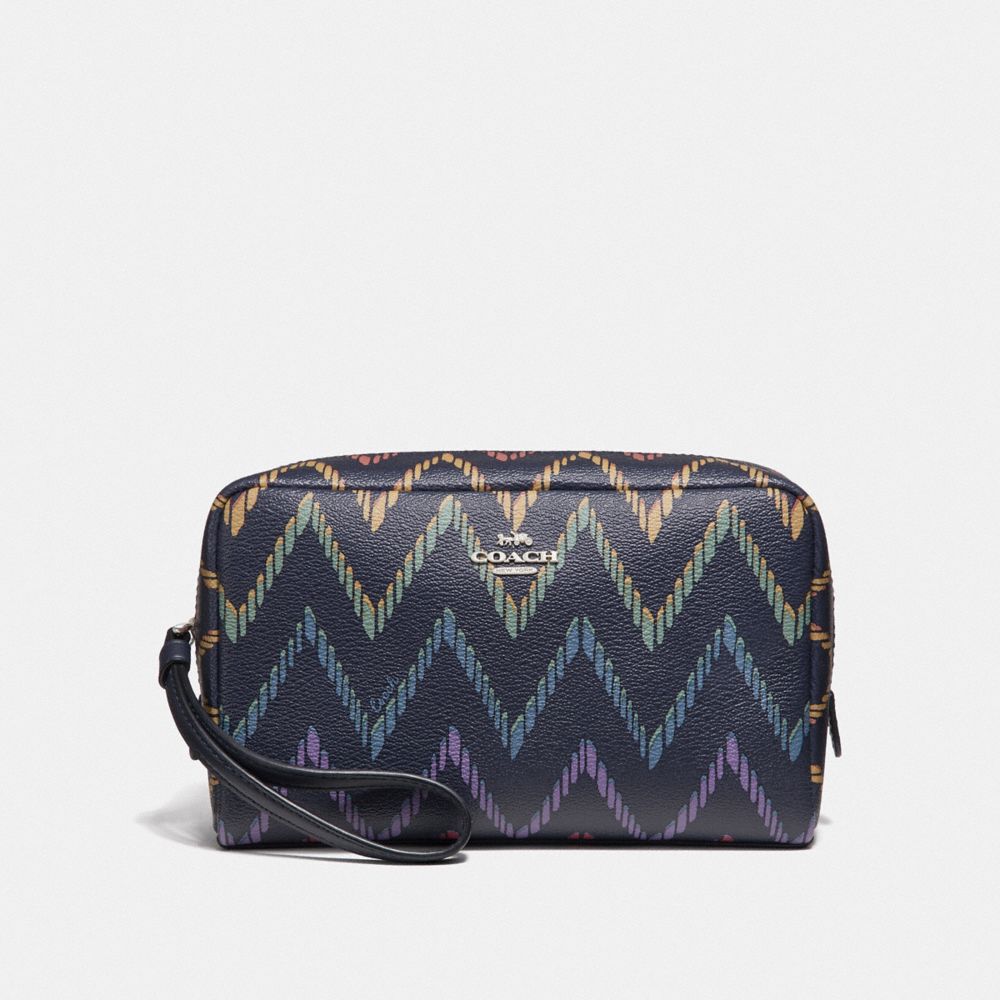 COACH F67554 BOXY COSMETIC CASE 20 WITH GEO CHEVRON PRINT MIDNIGHT-MULTI/SILVER