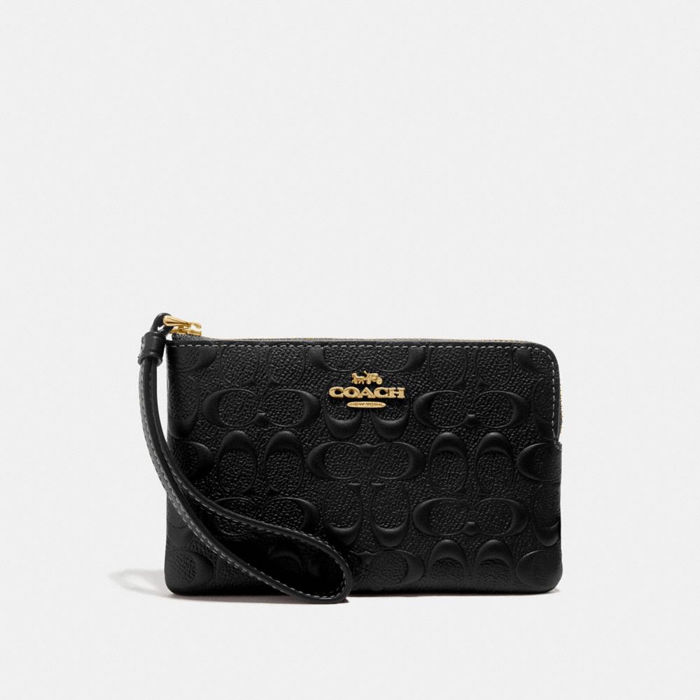 CORNER ZIP WRISTLET IN SIGNATURE LEATHER - F67555 - BLACK/GOLD