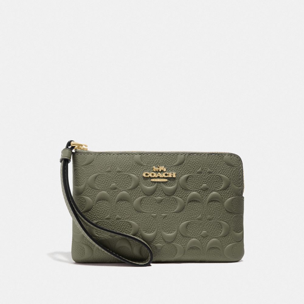 COACH F67555 - CORNER ZIP WRISTLET IN SIGNATURE LEATHER MILITARY GREEN/GOLD