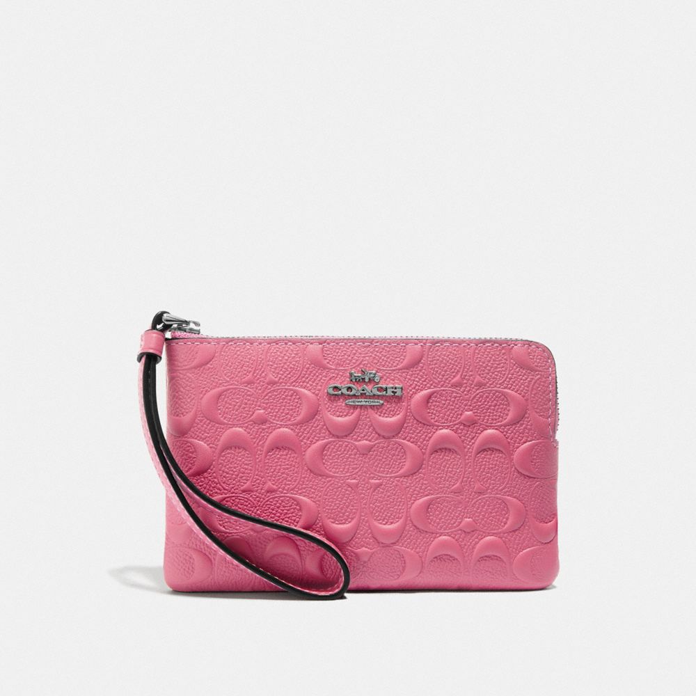 CORNER ZIP WRISTLET IN SIGNATURE LEATHER - STRAWBERRY/SILVER - COACH F67555