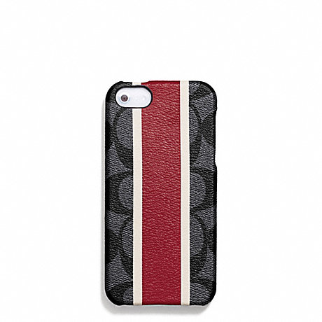 COACH COACH HERITAGE STRIPE MOLDED IPHONE 5 CASE - CHARCOALRED - f67556