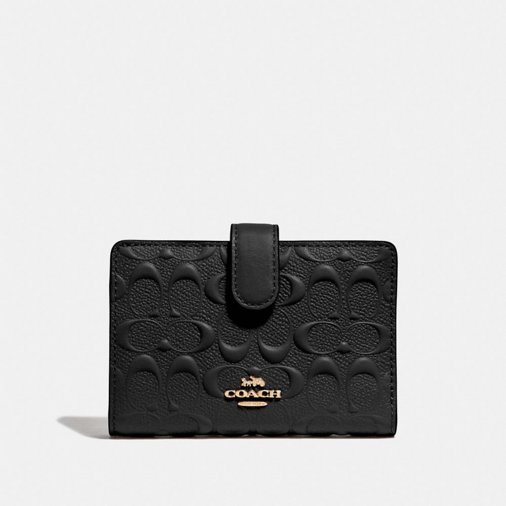 COACH F67565 Medium Corner Zip Wallet In Signature Leather BLACK/GOLD