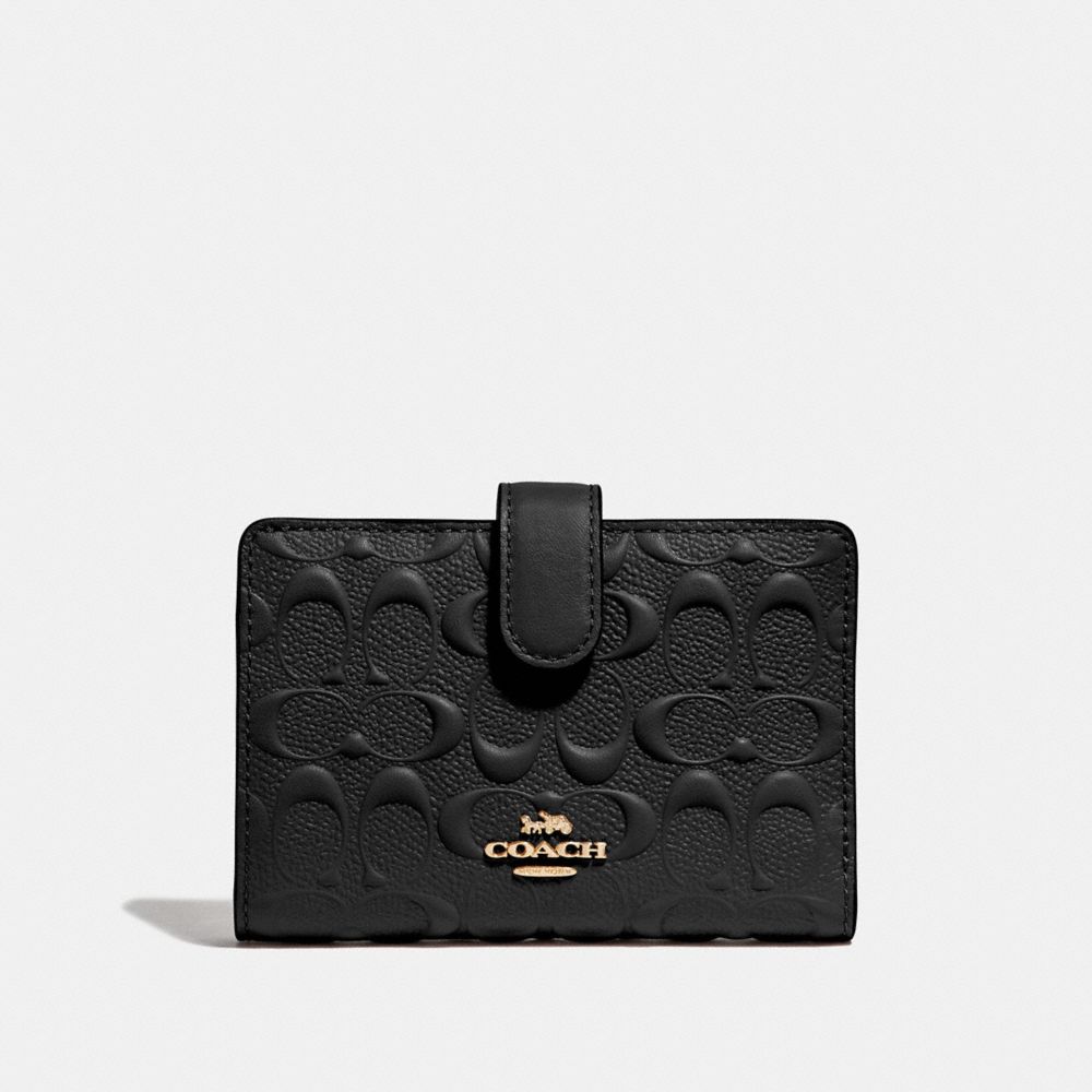 COACH MEDIUM CORNER ZIP WALLET IN SIGNATURE LEATHER - BLACK/GOLD - F67565