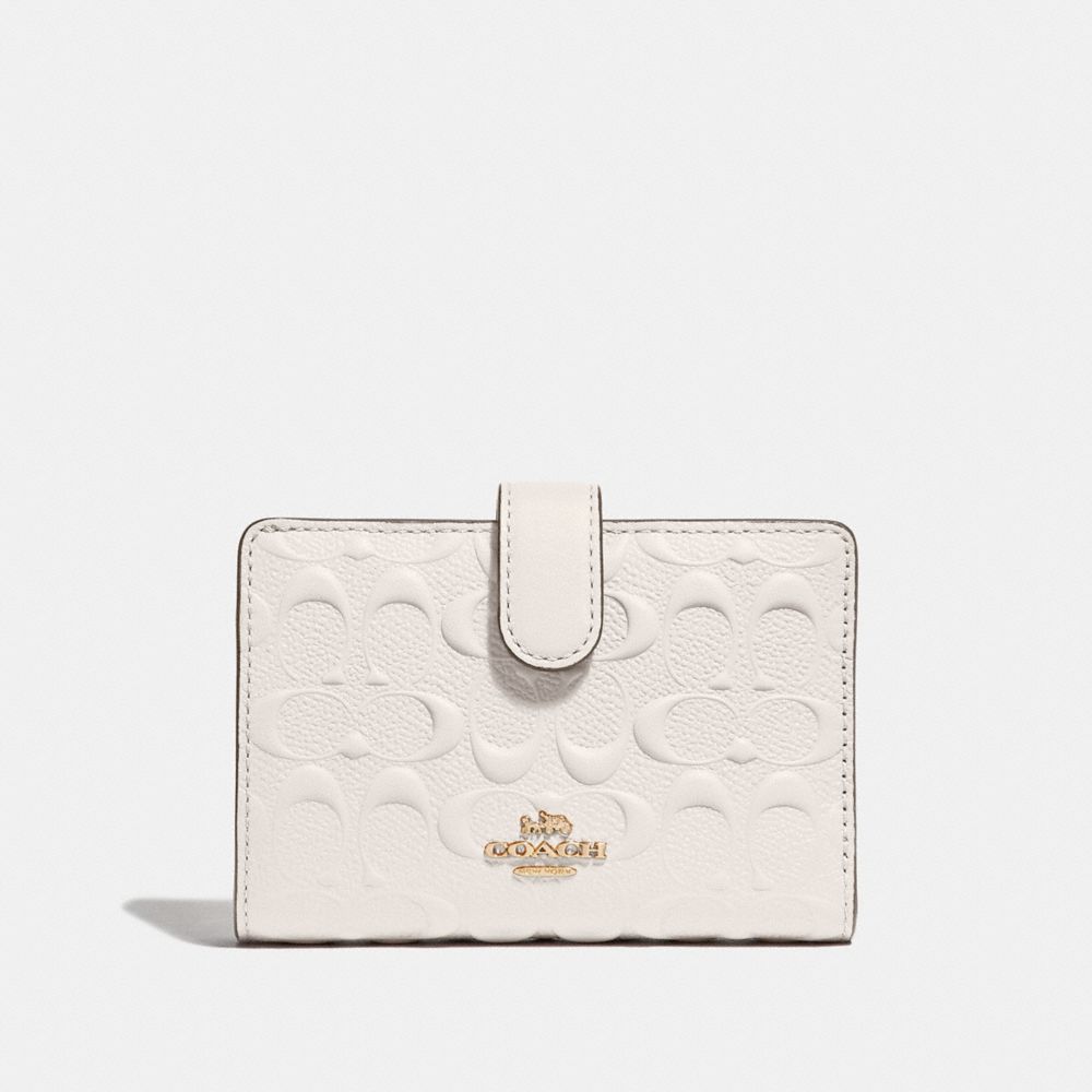 COACH F67565 MEDIUM CORNER ZIP WALLET IN SIGNATURE LEATHER CHALK/GOLD