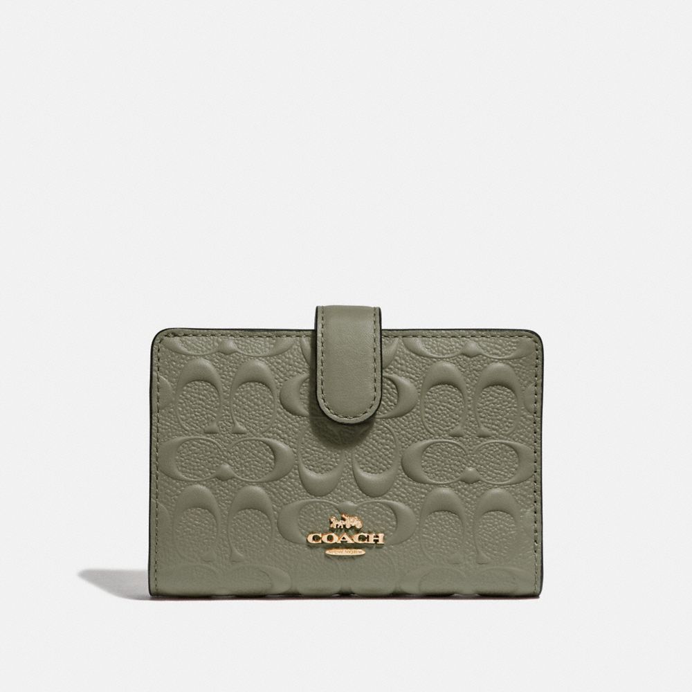 COACH F67565 - MEDIUM CORNER ZIP WALLET IN SIGNATURE LEATHER MILITARY GREEN/GOLD
