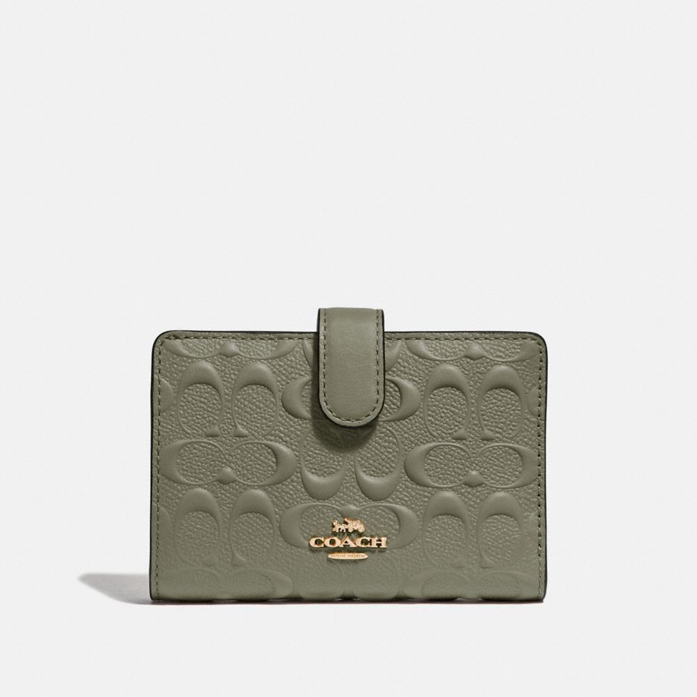 COACH F67565 MEDIUM CORNER ZIP WALLET IN SIGNATURE LEATHER MILITARY GREEN/GOLD