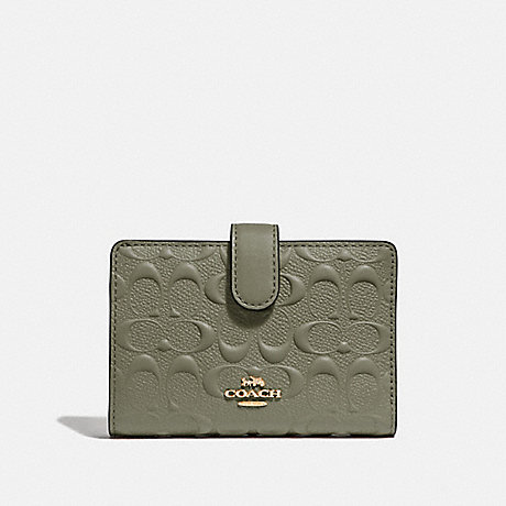 COACH F67565 MEDIUM CORNER ZIP WALLET IN SIGNATURE LEATHER MILITARY GREEN/GOLD