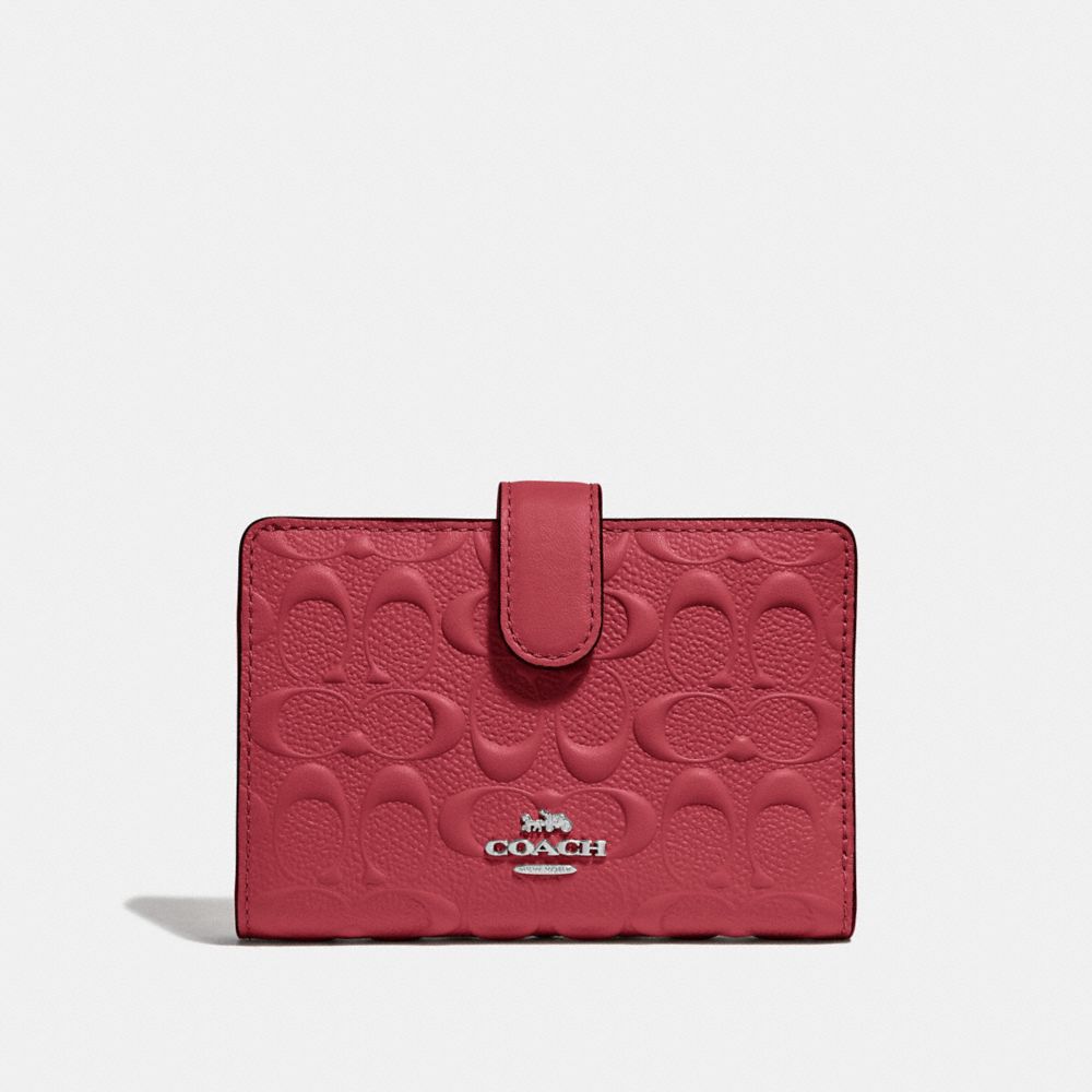 COACH F67565 MEDIUM CORNER ZIP WALLET IN SIGNATURE LEATHER WASHED-RED/SILVER