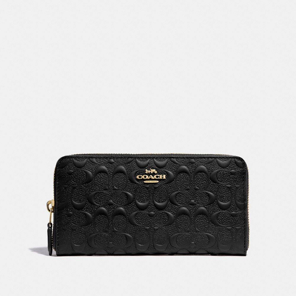 COACH F67566 - ACCORDION ZIP WALLET IN SIGNATURE LEATHER BLACK/IMITATION GOLD