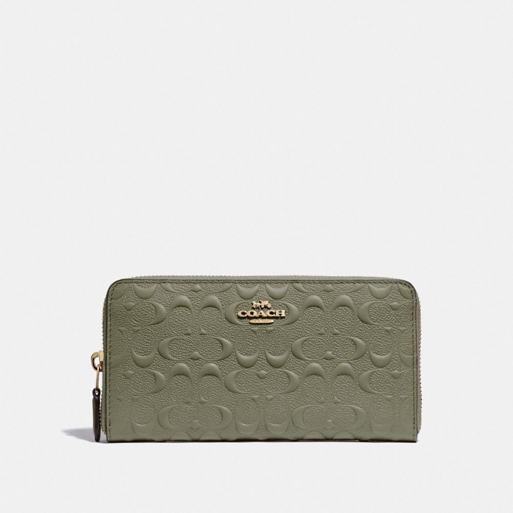 COACH F67566 ACCORDION ZIP WALLET IN SIGNATURE LEATHER MILITARY-GREEN/GOLD