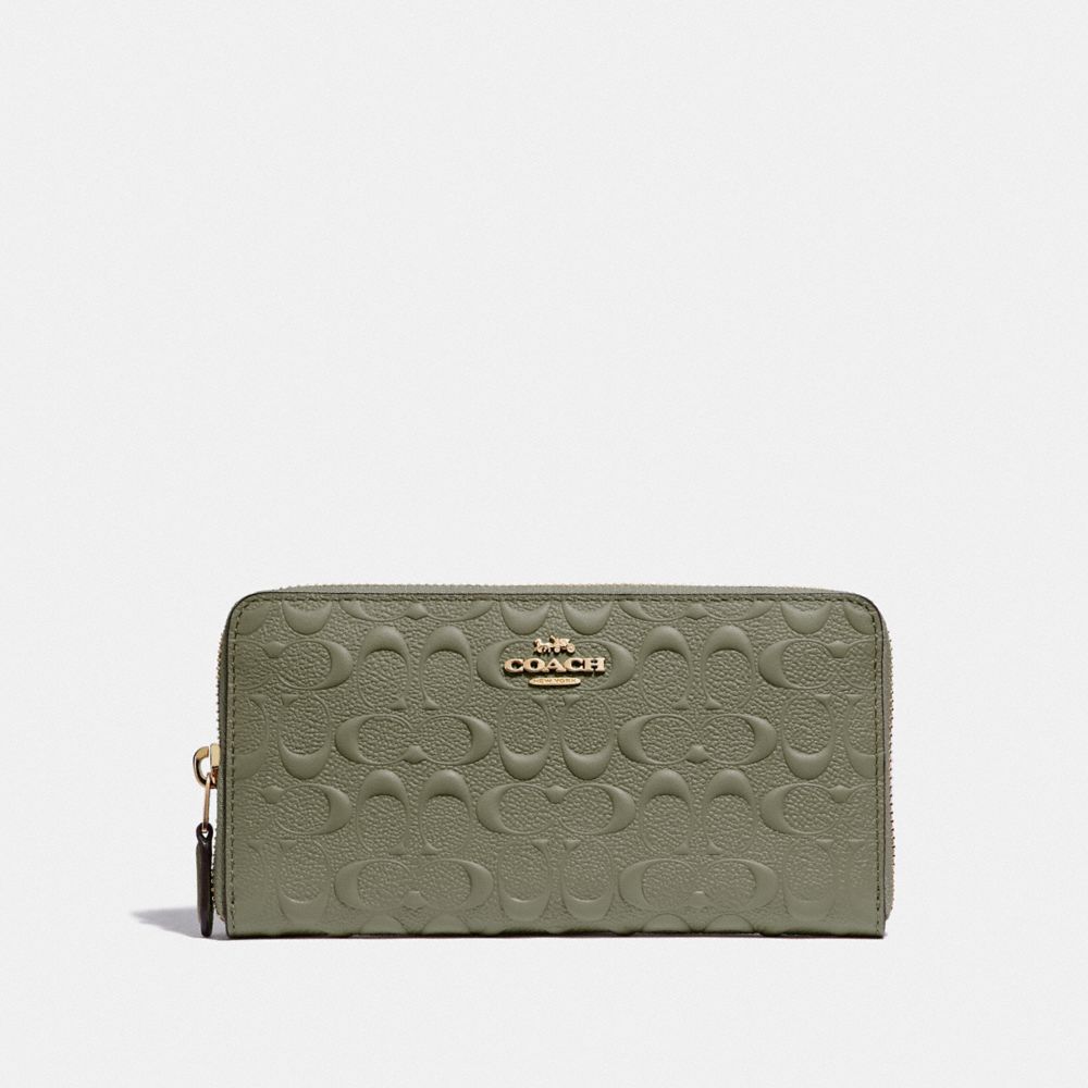 COACH F67566 ACCORDION ZIP WALLET IN SIGNATURE LEATHER MILITARY GREEN/GOLD